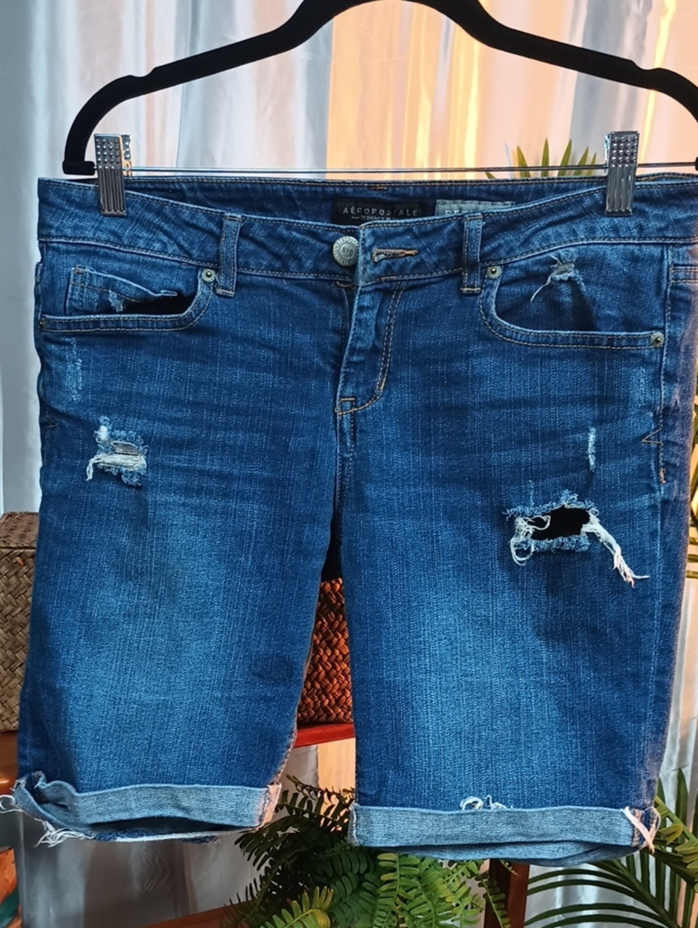 Aeropostale Blue Distressed Denim Bermuda Shorts